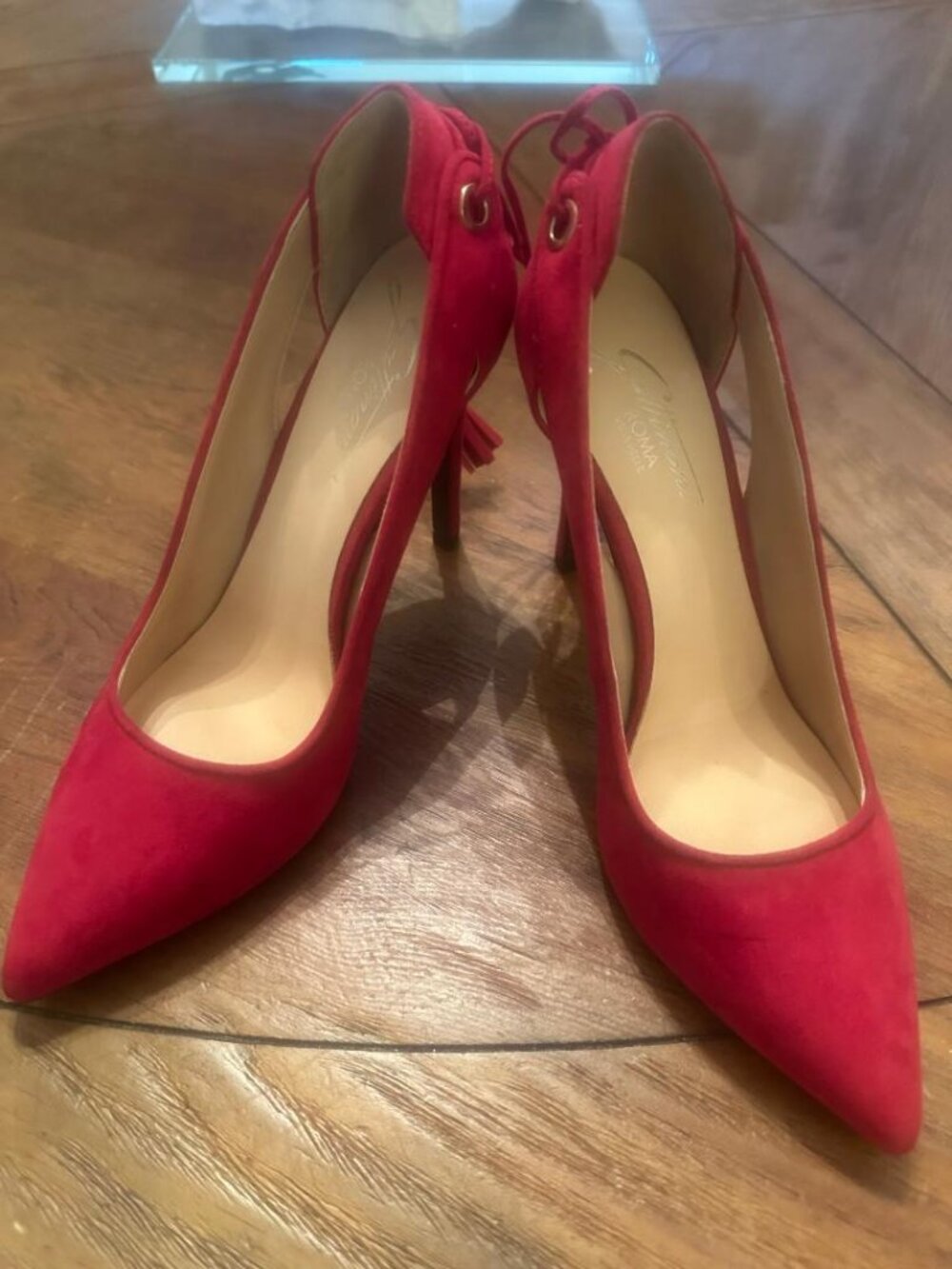 Red suede cutout high heels from Gattinoni Roma